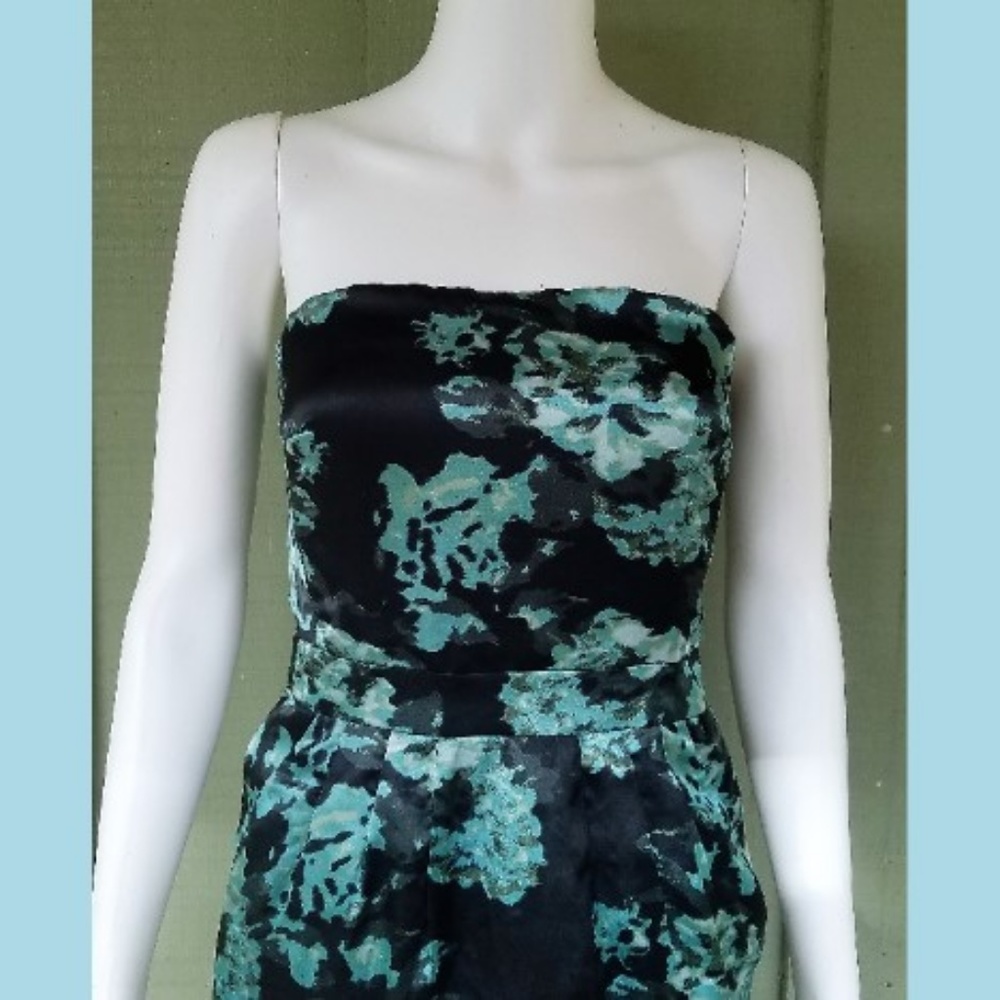 BANANA REPUBLIC Black Green Satin Strapless Dress - Picture 2 of 4